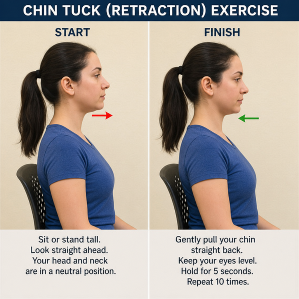 neck exercises for neck pain - chin tuck retraction exercise for posture correction