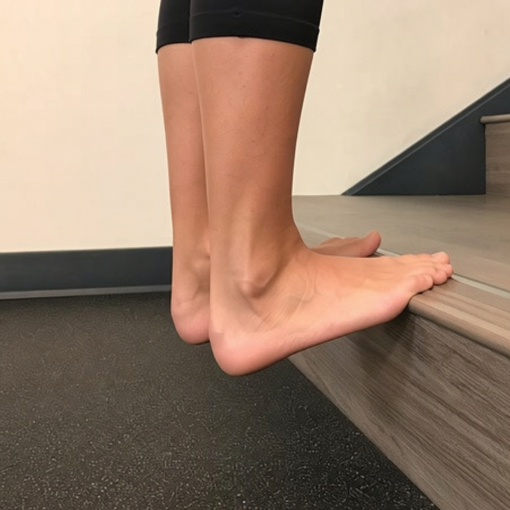 achilles heel stretches - heel drop off a step to stretch the tendon