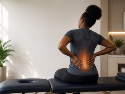 Woman with lower back pain holding her lumbar spine
