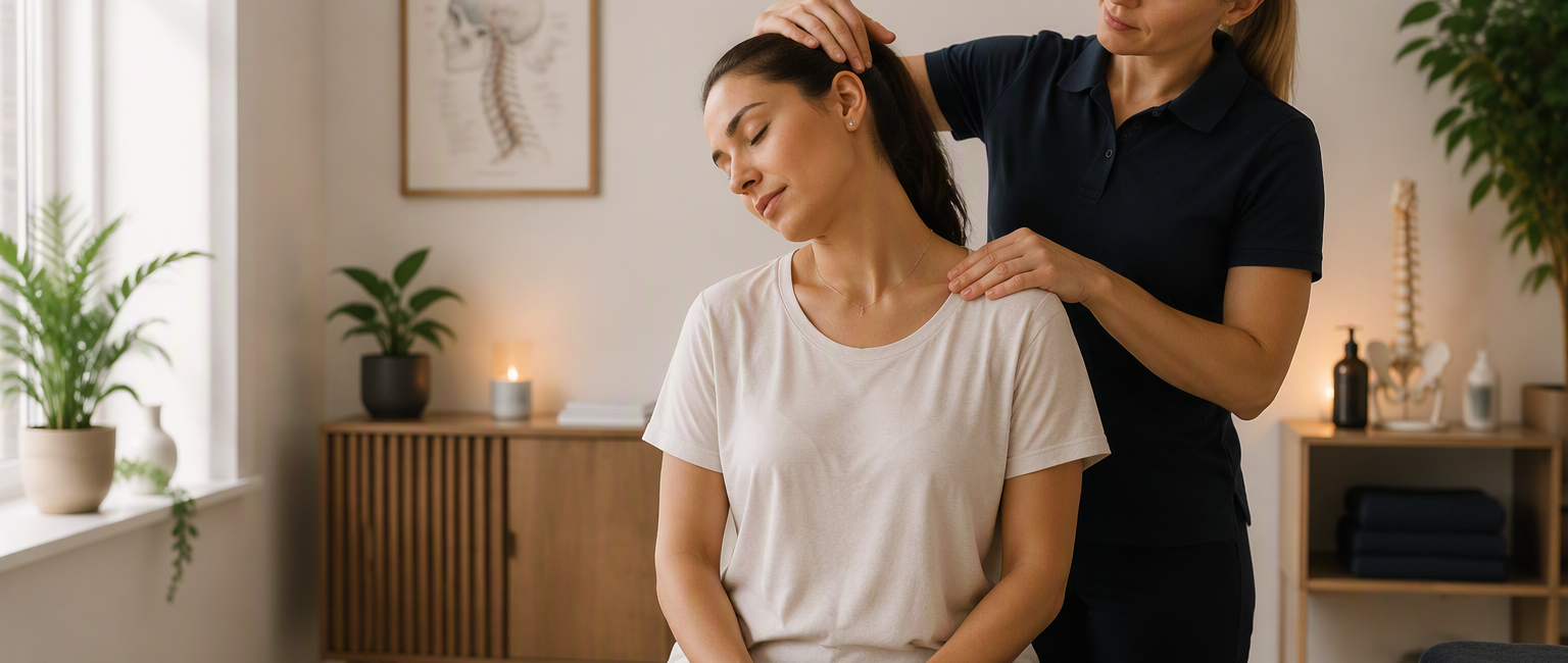Physiotherapist treating neck pain at Westway Clinic, Redhill